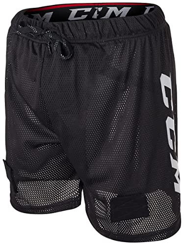 CCM Herren Hockey Mesh Jock Shorts mit Sockenlaschen Loose Fit Größe Senior, Schwarz, XL