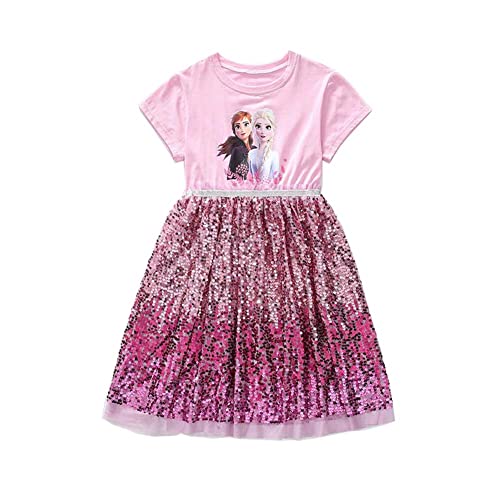 Renholin ELSA Kleider Shine Sommer Kleid Kurzarm Gefrorene Eiskönigin Prinzessin EIS Prinzessin Mädchen Kinder Party Rock