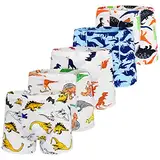 GRPSKCOS Kinder Jungen Boxershorts- Dinosaurier Muster Unterhosen 5er Pack Bedruckt Stretch Baumwolle, 2-8 Jahre(01 Dino,2-4 Jahre)