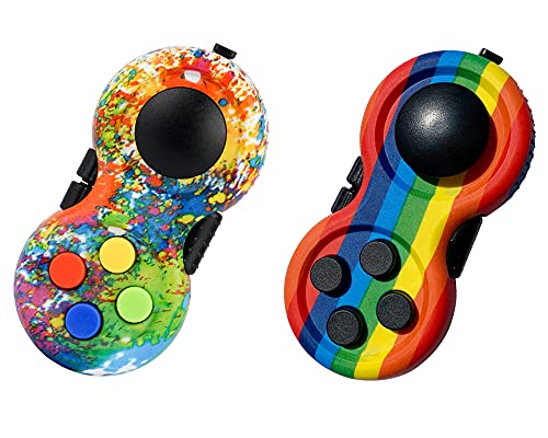 Topways Fidget Pad Controller, Gamepad Zappeln Spielzeug Stressreduzierer Spielzeug Geschenk lindert Stress und Angstspielzeug für ADD ADHS Autismus Kinder und Erwachsene (Graffiti + Regenbogen)