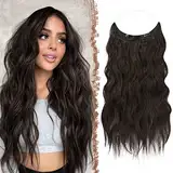 FESHFEN Secrets Haare Extensions Lange Gewellt Dunkelbraun Haarverlängerung Invisible Secret Haarextension Synthetik Hair Unsichtbarem Haarteile für Frauen 50 cm