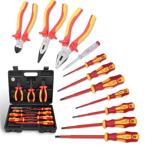 CCLIFE 11 tlg VDE Isolierter Schraubendreher Schraubenzieher Zange Set mit Spannungsprüfer Schlitz Philips