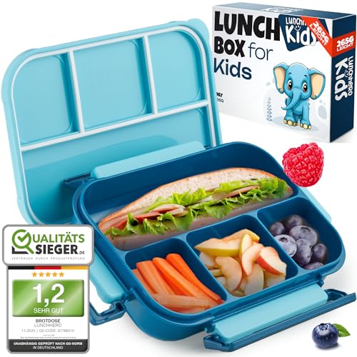 LUNCH HERO® Brotdose Kinder mit Fächern - Auslaufsichere Lunchbox Kinder - Jausenbox Kinder, Bento Box Kinder ideal für Schule & Kindergarten - BPA freie Kinder Brotdose mit Fächern