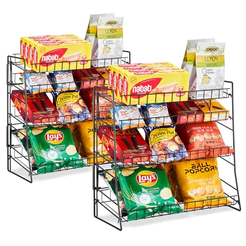 Glolaurge Süßigkeiten-Präsentationsregal, Snack-Organizer für Arbeitsplatte, Draht-Metall-Snack-Regal für Geschäfte, Küche, Büro, 2 Stück, Schwarz