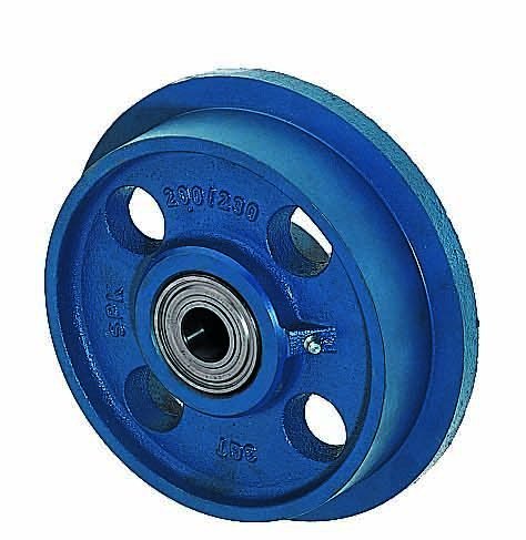 Spurkranzräder aus Grauguss, Rollen ø 150mm SPK/150 beidseitig kugelgelagert, blau lackiert, Flange wheels