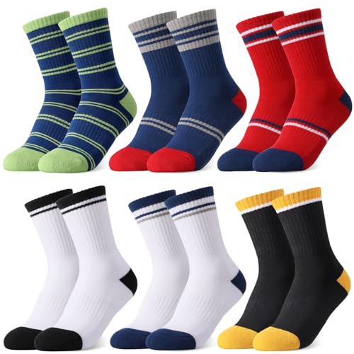 Utensilsto 6 Paar Kinder Socken Jungen 34-38 Kindersocken Sportsocken Atmungsaktiv Laufsocken Kompressions Baumwolle Tennissocken Bunt Fußball Socken Mädchen