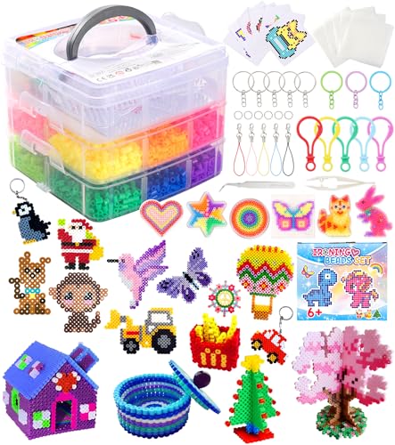 Ophy Bügelperlen Set | 15000 Stück 5mm Bügelperlen mit Dreilagiger Aufbewahrungsbox, 6 Bügelperlen Platten, 16 Muster, 5 Bügelpapiere, 20 Farben DIY Bügelperlen, 3D für Kinder Geschenk Bastelideen