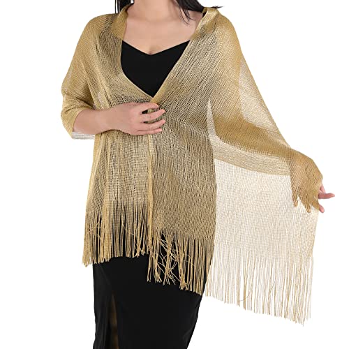 ASTER Stola für Abendkleid Damen Festlich Umschlagtuch Umhang Shawl Funkelnde Metallische Schals Schnalle Abendkleid Damen Schal für Abend Brautjungfer Geschenke (Gold)