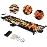 COSTWAY Teppanyaki Grill 90x23cm, Elektrische Grillplatte 1800W, Elektrogrill mit Antihaftbeschichtung, 6 Holzspateln und Antihaft-Eierring, Tischgrill Temperatur verstellbar