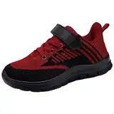 Sportschuhe Kinder Jungen Mädchen Turnschuhe Kinder Schuhe Atmungsaktiv Laufschuhe Flach rutschfest Sneaker mit Klettverschluss Fitnessschuhe Straßenlaufschuhe Kinder Outdoor Fitness (B Red, 36 EU)