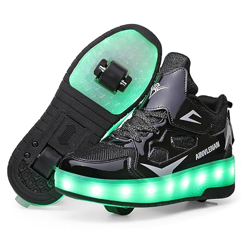 YongerYong Jungen Mädchen Skateboard Schuhe mit LED Blinkend Schuhe mit Rollen Skate Automatisch Einziehbar Komfort Outdoor Sportschuhe für Kinder