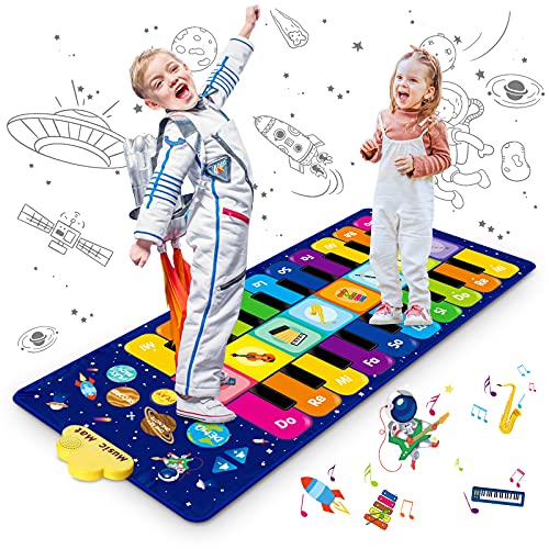 Innedu Klaviermatte, musikmatte Kinder, Sternenhimmel Musik Tanzmatte Keyboard Klavier Playmat Lernspielzeug Lustige Spielteppich mit 8 Instrumenten, 10 Liedern & 20 Tasten, 120 x 48 cm