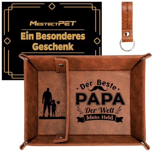 Tablett Organizer Geschenke für Papa, Taschenleerer aus Leder Bester Papa Geburtstagsgeschenk, Schreibtisch Ablage Tablett Weihnachten Vatertag Geschenk für Vater von Tochter und Sohn