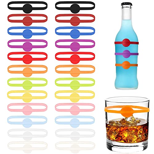 VICDUEKG 24 Stück Glasmarkierer, Glas Markierung Trinkglas Wiederver Wendbare Glasmarker Silikon Bunte Weinglas Marker für Weinglas Flasche Cup Trinkglas Cocktail Bar Party Dekoration