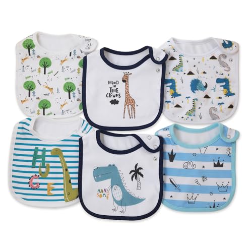 Maiwamita 6er-Pack wasserdichte Baby-Lätzchen aus Baumwolle für Mädchen und Jungen zum sabbernden Essen mit Druckknopf (Multi10)