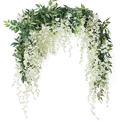 JUSTOYOU 2PCS 7FT Künstliche Wisteria Girlande Künstliche Wisteria Girlande für Hochzeit Wand Ballsaal Dekoration im Freien (weiß)