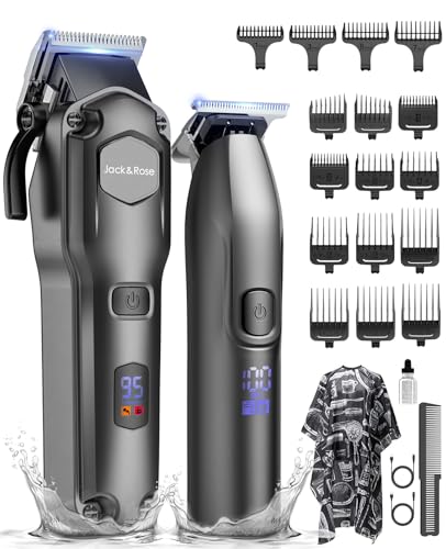 Haarschneidemaschine profi & T-Klinge Trimmer Set für Herren, Haarschneider Bartschneider Haartrimmer Elektrisch, Friseur Rasierer IPX7 Wasserdichte für Männer schwarz