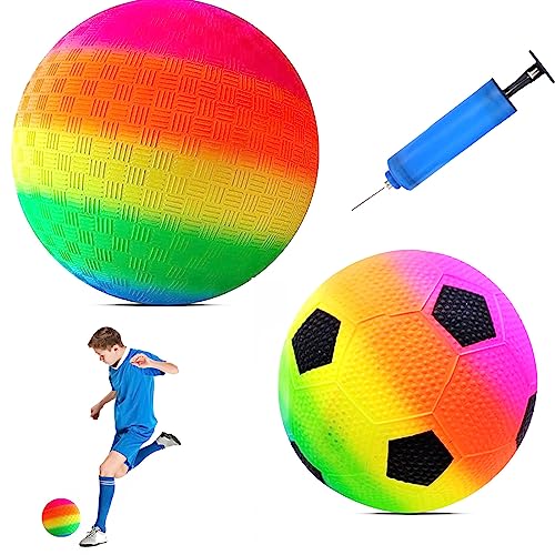 TZQFROCE 2 Stück Regenbogen Ball PVC Bouncy Rainbow Ball Kann Lagerung Gefaltet Werden Kinder Spielball Leuchtende Farben für Backyard Park und Beach Outdoor Fun