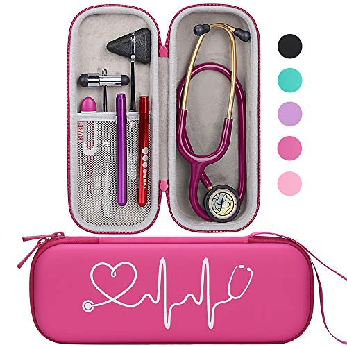 BOVKE Stethoskop Fall für 3M Littmann Classic III, Lightweight II S.E, MDF Acoustica Leichtes Stethoskop, zusätzlicher Raum für medizinische Bandage Schere EMT Trauma Schere und LED Penlights,Himbeere