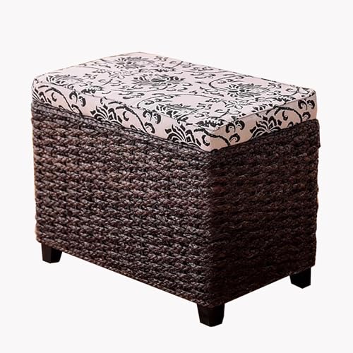zxhrybh Rattan-Geflochtene Sitztruhe mit Stauraum, Gepolsterte Truhenbank mit Stauraum, Sitzbank Flur mit Klappdeckel, für Schuhe, Spielzeugtruhe, Eingangssitzgelegenheit(Black,19.6in/50cm)