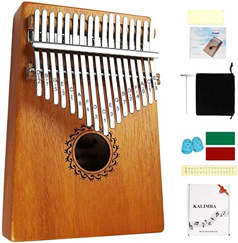 FLSEPAMB Kalimba 17 Schlüssel, Kalimba Instrument mit Lernpaket, Professionelle Daumenklavier Kalimba für Kinder und Erwachsene (Braun, Mahagoni)