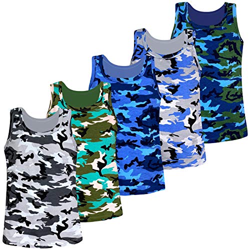 LOREZA ® 5 Pack Jungen Camouflage Unterhemden Tank Top (164-170 (14-15 Jahre), Modell 1-5 STÜCK)