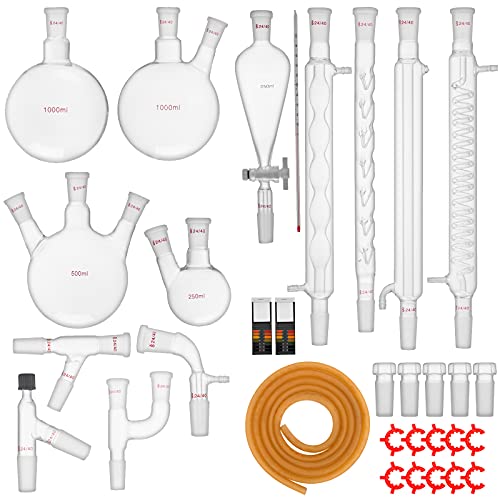 VEVOR Laboratory Glass Set 3,3(GG-17), Laboratory Glass Kitmit Borosilikatglas 24/40, Lab Glas Kit Max. 600 ℃, Labor Glaswaren Kit Gummi, Lab Glaswaren Kit, Lab Glassware&Equipment 32 Stck.