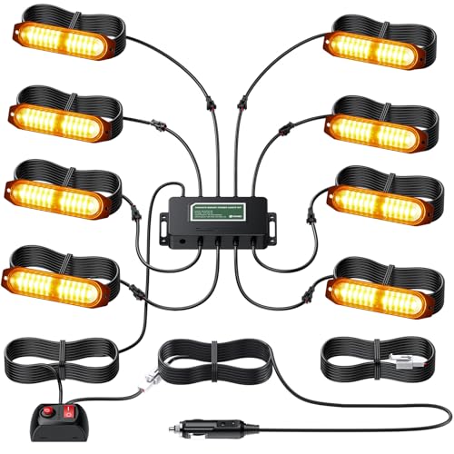 EYPINS 8X 12 LED Frontblitzer, 30 Modi Warnlicht Warnleuchte Stroboskop Blinklicht LED Blitzer Orange 48W IP65 für 12/24V Truck Traktor KFZ LKW Emergency Gabelstapler Notfall Warnung | E-mark E9