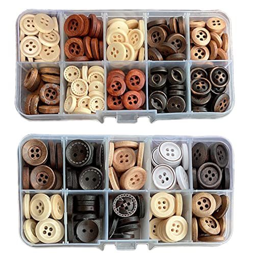 Binblin 200 Stück Holzknöpfe,Knöpfe,Buttons,Holzknöpfe Natur,Holzknöpfe Kinder,Knöpfe Holz,4 Löcher & 2 Löcher Holz Knöpfe für DIY Handgemacht Stricken Nähen Basteln Dekorationen(15mm/18mm)