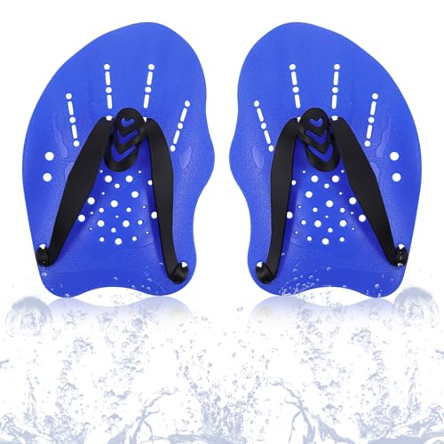 Oruola 1 Pairs Hand Paddles Schwimmen,Verstellbare Schwimmpaddels Hand für Erwachsene und Kinder,Fingerpaddles,Pool Trainingsgerät Zubehör 19x12.5cm,Speedo Paddle,Schwimmtrainingsgerät (Blau)
