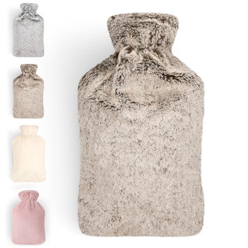 Blumtal Premium Wärmflasche mit Bezug aus weichem Kunstfell 1,5l - Wärmeflasche aus Naturkautschuk - Wärmflasche Freundin Geschenk - Hot Water Bottle Luxus - auslaufsichere Bettflasche Braun