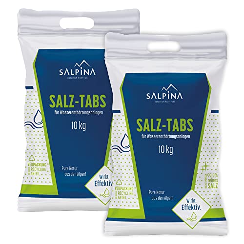 2 x SALPINA Salztabletten für Wasserenthärtungsanlagen 10kg im Sack (20kg), Entkalkung & Elektrolyse | hochreines Regeneriersalz (99,9% NaCl) mit Bester Löslichkeit für sauberes & weiches Wasser