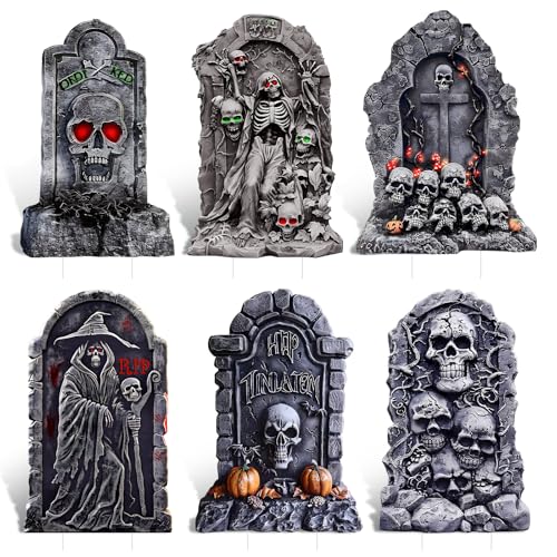 BEAUTLOHAS. 6pcs Halloween Dekoration Grabstein, Rip Inschrift, Halloween Yard Signs Decor Simulation Halloween Grabstein mit Pfahl für Haunted House Garden, Yard, Halloween Yard Decorations