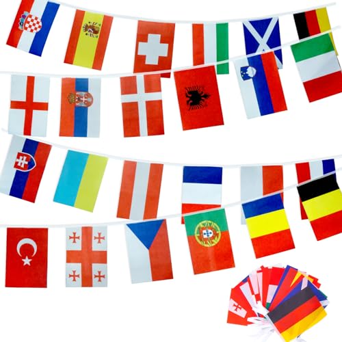 Yumcute Flaggen Der Welt, Europäische Weltmeisterschaft Flagge Wimpelkette Flaggen Perfekte Dekorationen für Fußball EM 2024 Deko Bar