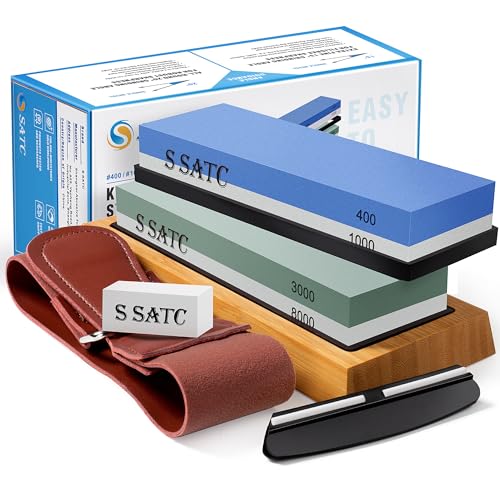 S SATC Profi Schleifstein 8-in-1 Wetzstein für Messer Langlebig Abziehstein Körnung 400 1000 3000 8000 Whetstone Schärfstein Messerschleifstein Set