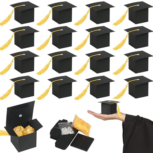 26 Stück Abschluss Deko Geschenkbox, Graduation Deko, Geschenkbox Für Abschlussfeiern Verpacken Süßigkeiten Schokolade, Graduation Hat, Schwarz, Abschluss Hut, Doktorhut
