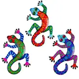 OFFCUP Metall-Gecko-Wanddekoration, 3pcs Eidechse Kunst Wand, Eidechse Kunst-Ornament, Eidechse Kunstharz, Eidechse Metall-Wandkunst für Garten, Veranda, Terrasse, Rasen, Zaun, Wand