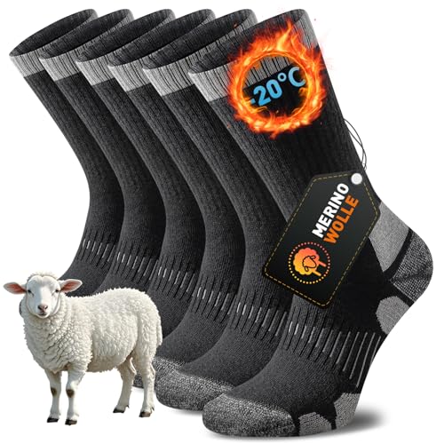 Niorasen Merino Wandersocken Herren Damen, Thermosocken Outdoor Socken Trekkingsocken, Merinowolle Warme Wintersocken, Sportsocken Laufsocken Atmungsaktiv Anti-Blasen 3 Paar