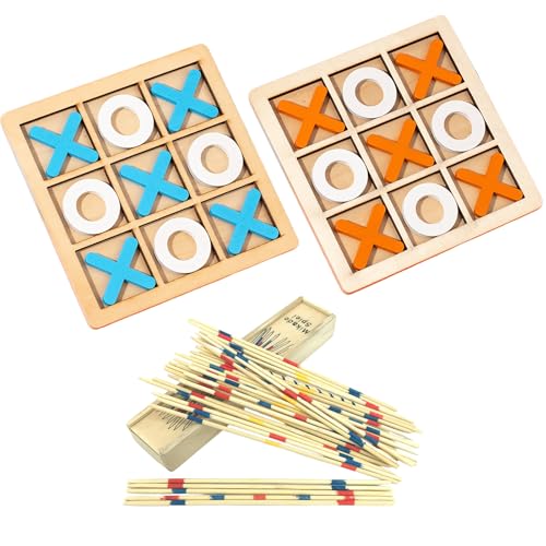 GUTERTOP 2 Stück Tic Tac Toe Extreme, 1 Stück Mikado Spiel Kinder Ab 6, Tik Tak Toe Holz Reisespiel für Erwachsene Wohnzimmer Dekor und Schreibtisch Dekor Familienspiele