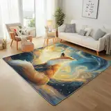 LLponhg Niedlich Fuchs Teppich Flauschig Weich rutschfest,Cartoon Tier Teppich Kurzflor Waschbar,Fantasie Hintergrund Teppich für Schlafzimmer Wohnzimmer Bodendekoration, 80 x 150 cm