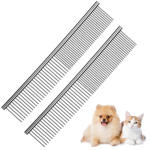 HJZHII 2 Stück Hundekamm Langhaar,Hunde Bürste,Hundekämme Stahlkamm Haustier Kamm Edelstahl Hundebürste Pudel Bürste Haustierpflege Kamm Zum Entfernen Verwicklungen Knoten Pudelpflege Deshedding Tool