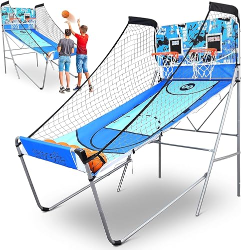 SereneLife Arcade Basketball Spiel, Klappbarer Einzel/Doppel-Basketballkorb, Elektronische Punkteanzeige, Robuste Konstruktion, Indoor/Outdoor -Sport Spiel für Kinder, Familien & Basketball-Fans