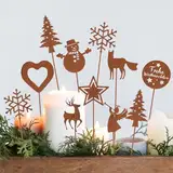 Gulfmew 11er Set Garten Roststecker Metall Adventskranz Rost Dekostecker Winterwald Rost Gartendeko Stecker Rostoptik Gartenstecker Garten Metallstecker zum Advent Weihnachten Dekoration