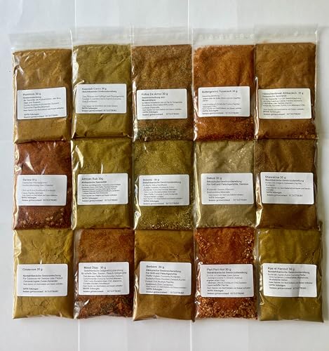 Harissa, Dukkah, Ras El Hanout, Couscous, Berbere, usw. 15 x 30g Afrikanische Gewürz