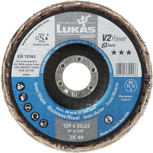 LUKAS-ERZETT 10 x Fächerschleifscheibe V2 POWER universal Ø 125 mm Zirkonkorund Korn 40 schräg- 14x13x13cm