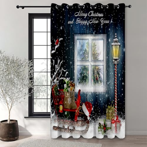 Hiseng Outdoor Vorhänge Wasserdicht Verdunkelungsvorhang mit Ösen, Weihnachten 1 Stück Outdoorvorhänge Wetterfest Sonnenschutz Blickdicht Vorhang für Pavillon Terrasse Pergola (132x304cm,Fenster)