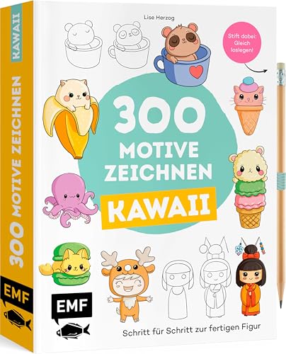300 Motive zeichnen – Kawaii: Schritt für Schritt zum fertigen Motiv | Stift dabei – Gleich loslegen!