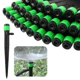 Rolcoassuns 100PCS Bewässerungstropfer Tropfbewässerungsdüsen, Mikro-Sprühdüsen einstellbar, 360-Grad-Vollkreis-Wasserfluss-Bubbler-Sprinkler, passend für 1/4" (4-6 mm) Bewässerungsschlauch (Grün)