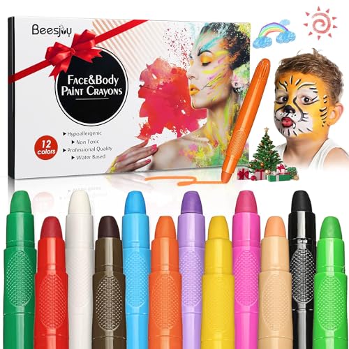 12 Farben Schminkstifte Kit, Abwaschbare Kinderschminke Set, Gesichtsfarben, Sicher und Ungiftig, Einfach zu verwenden, Eltern-Kind-Interaktionen, für Geburtstagsfeie/ Fasching/ Weihnachten/ Neujahr