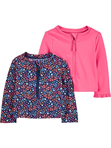 Simple Joys by Carter's Baby-Mädchen 2-Pack Hooded Rashguards Rash Guard Shirt, Marineblau Floral/Rosa, 3-6 Monate (2er Pack)